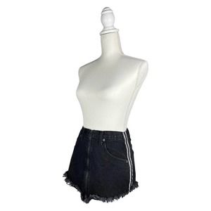CARMAR Los Angeles Black Stripe Denim Mini Skirt with Zipper  90s